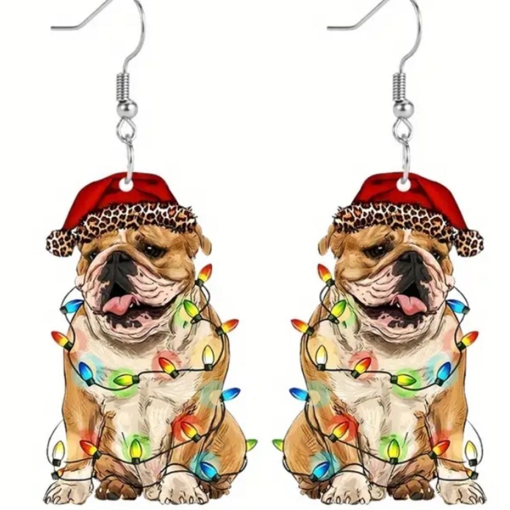Festive bulldog earrings